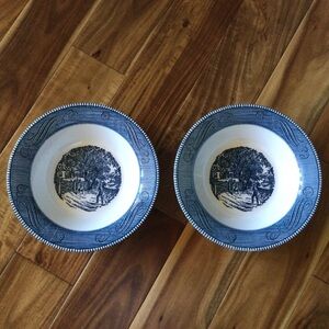 Currier & Ives Vintage Large 10 Inch Serving Bowl Coming Home Set of 2